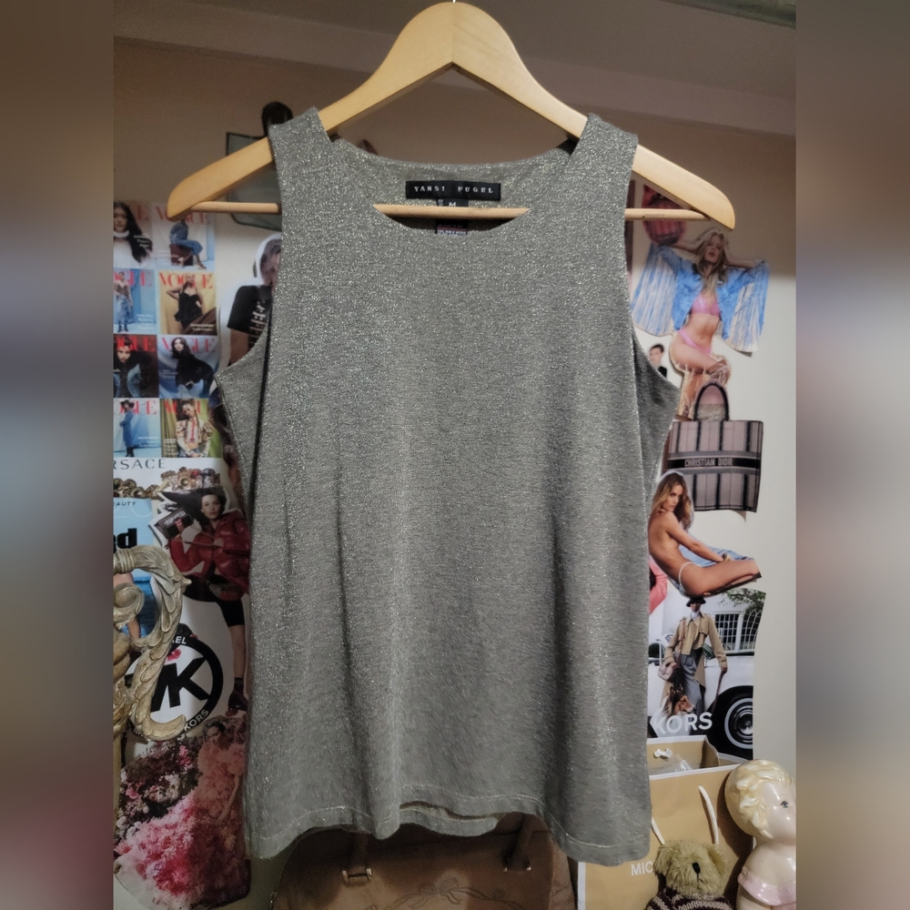 Yansi Fugel Metallic Sparkle Sleeveless Tank Built In Bra
